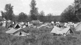 Scout encampment at Tolt River Park. After the day’s work, Scouts participated in traditional Camporee scoutcraft games and contests and competed in camping skills.